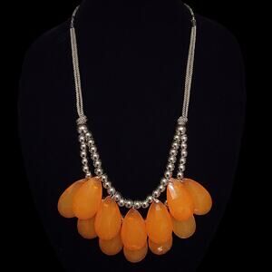 Orange & Gunmetal Gray Statement Necklace‎ Waterdrop Beads Chunky Funky Y2K